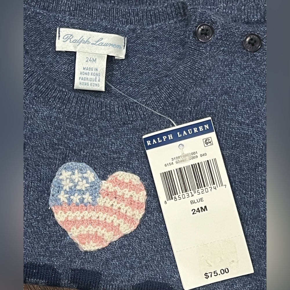 RALPH LAUREN INFANT Sweater Blue Knit HEART Wool 2 Button Size 24M - Picture 7 of 12